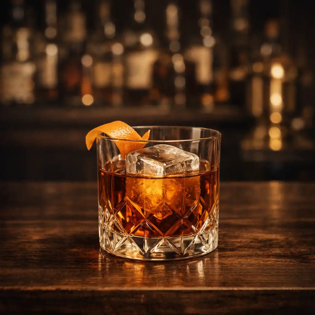 Craft cocktail in a crystal rocks glass